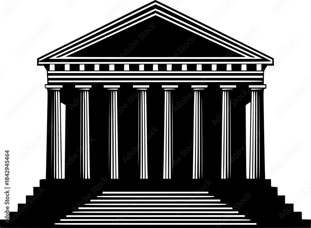 Obraz premium Illustration of a temple with columns and stairs silhouette 