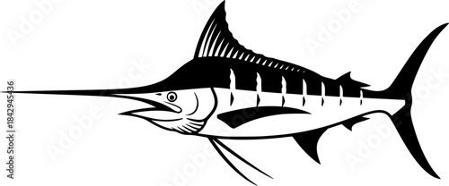 Illustration of a marlin fish with a long pointed bill silhouette
