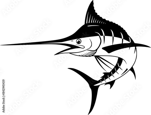 Illustration of a marlin fish with a long pointed bill silhouette
