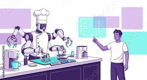 Futuristic culinary collaboration robot chef and user interface for kitchen management