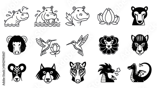Frog and lilypad illustrations hand drawn vector icons for various applications