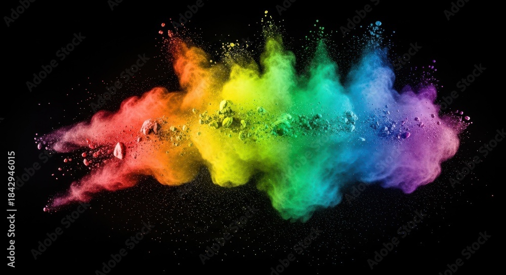 Obraz premium Colorful powder explosion creates a dynamic and abstract image with vivid rainbow hues.