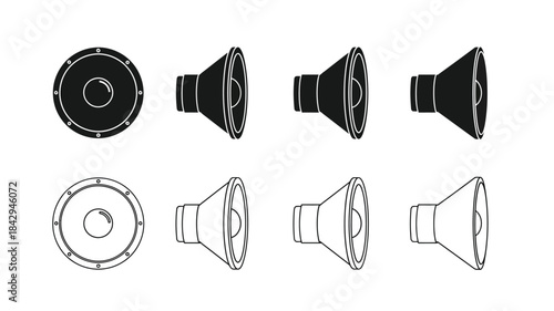 Illustrative depiction of speaker components and variations in a linear arrangement