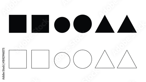 A visual arrangement of basic geometric shapes in black and white