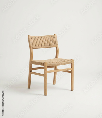 Woven Chair: This image showcases a handcrafted chair, seamlessly blending natural elements with modern design. Its woven seat and backrest invite a sense of relaxation and sophistication.