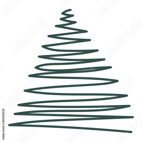 Hand drawn Christmas tree. Outline doodle. Vector illustration, flat design