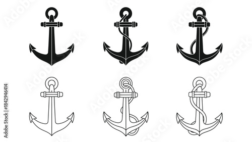 A collection of vintage nautical anchors in different stylistic variations