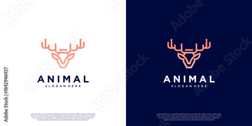 Creative deer logo with line art style, symbol of luxury, premium, graphic design template.