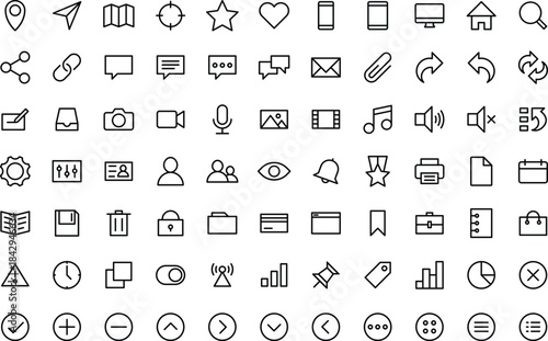 A large vector icon set for web and mobile business design, featuring symbols for home, office, mail, and travel