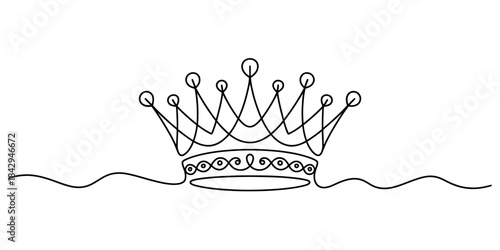 Minimalist single line art illustration of an elegant crown on a white background Vector, illustration
