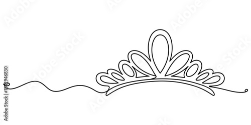 Continuous single line drawing of an elegant royal tiara or princess crown Vector, illustration