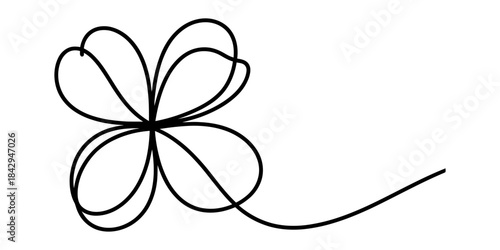 Simple one continuous line drawing of a four-leaf clover, symbolizing luck and nature Vector, illustration
