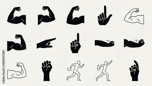 Collection of arm and hand silhouettes indicating strength and gestures