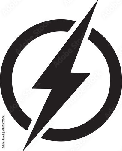 Black lightning bolt logo on circular symbol