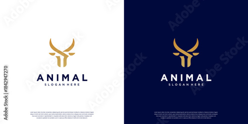 Minimalist and elegant logo, with an abstract bull concept, symbol of strength, horns, graphic vector template.
