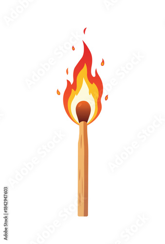 Burning Matchstick with Bright Flame