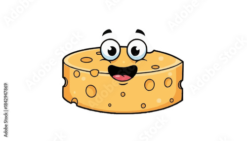 Funny swiss cheese cartoon character with big eyes and happy expression