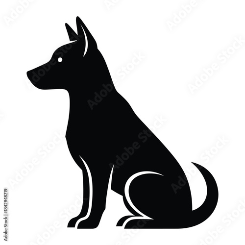 Alert german shepherd dog sitting profile silhouette
