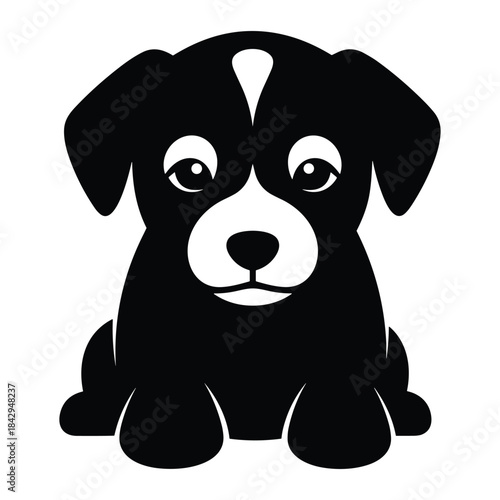Adorable black and white puppy dog sitting silhouette