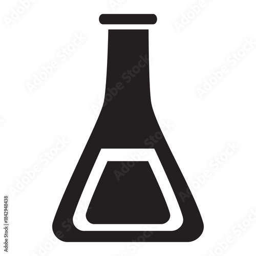 Bold black Erlenmeyer flask icon with liquid Perfect for chemistry science education research labs analysis medical
