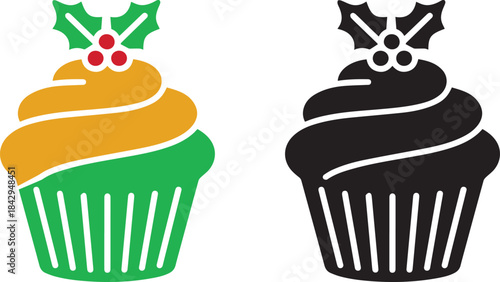  Christmas cupcake vector icon