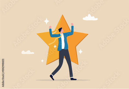 Star employee, success leader or confidence, high performance staff or achievement, evaluation or award winning, quality concept, confidence businessman with excellent golden star.