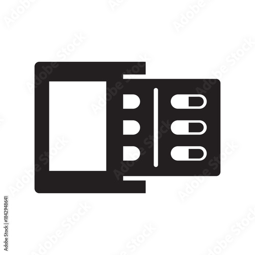 Blister pack medicine pills in box health and wellness icon Pharmacy care daily dosage medical treatment healthcare