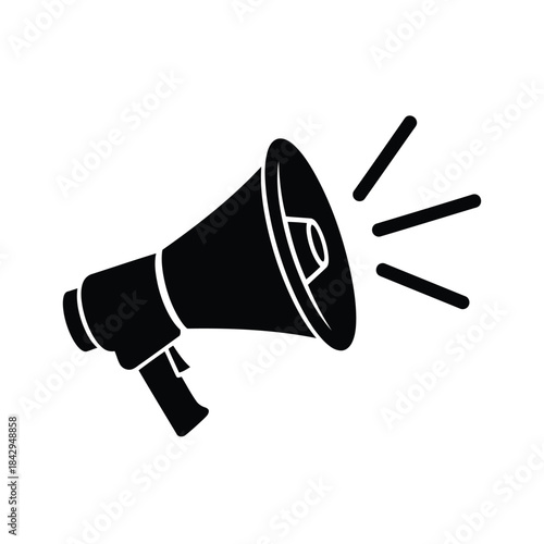 Vector illustration of black silhouette of a megaphone on a with sound waves