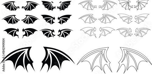 Set of Dragon wings icon vector for tattoo or decal