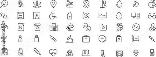 Medicine and Health care flat icons. minimal thin line web icon set. Outline icons collection