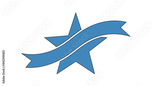 Star Symbol with Blue Ribbon: A clean and striking graphic featuring a blue star intersected by a flowing ribbon, exuding a sense of elegance and refined simplicity.