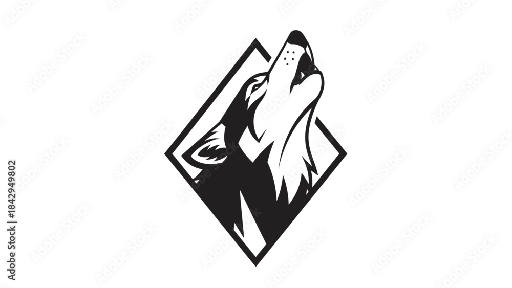 Fototapeta premium Lone Wolf's Anthem: A minimalist yet evocative design features a lone wolf raising its head and howling against a stark, geometric background, symbolizing wilderness and a primal call.