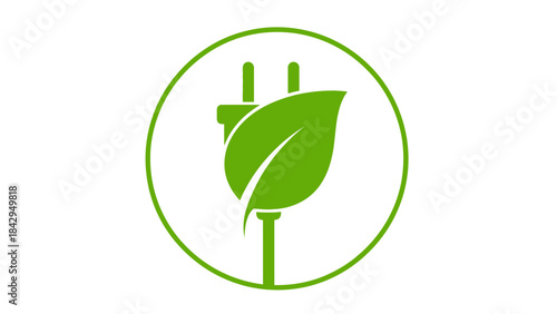 Eco-Friendly Energy Concept: An emblem of sustainable power, merging an electrical plug with a vibrant leaf, signifies eco-friendly energy and environmental consciousness.