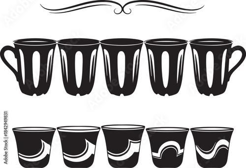 Arabian Coffee Cup Silhouette Set – Traditional Mug & Mini Cup Vector Collection