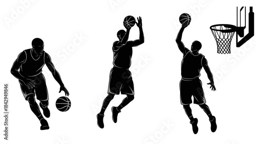 Basketball Silhouette Action: Dynamic silhouettes capture the intense motion of basketball, highlighting the athleticism and skill in a game. 