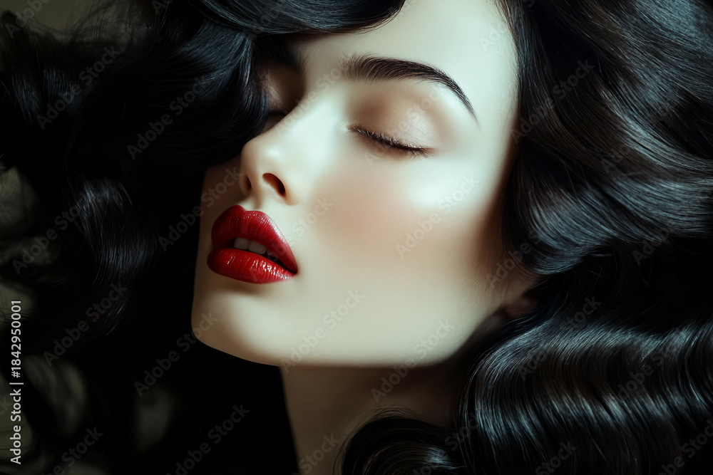 Fototapeta premium Generative AI image of luxurious long glossy hair showcasing keratin hair treatment trend and professional salon coloring advertisement concept