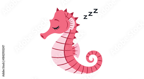 Charming and whimsical cartoon seahorse peacefully sleeping, with adorable closed eyes and a "Zzz" above it, against a white background.