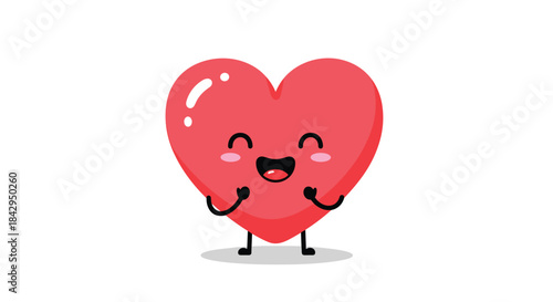 Adorable and cheerful cartoon heart character with a delightful smiling face and outstretched arms, symbolizing love and happiness.