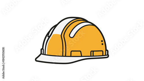 Simple yellow and white construction hard hat icon on a solid for safety on transparent background