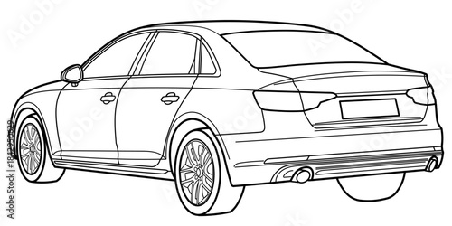 Classic business class sedan car. 4 door car on white background. Side view shot. Outline doodle vector illustration
