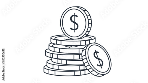 Simple line art icon depicting a stack of dollar coins representing wealth savings and financial growth concepts on transparent background