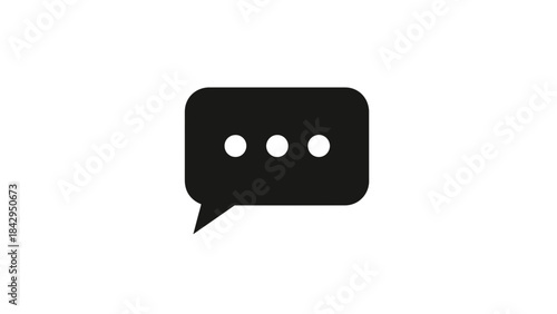 Simple dark gray chat bubble icon with ellipsis indicating typing or ongoing conversation against black on transparent background
