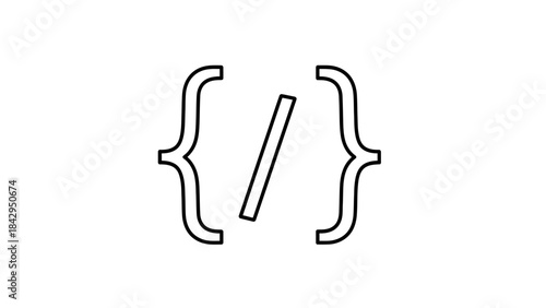 Minimalist outline of curly braces enclosing a forward slash representing coding or programming concepts on transparent background