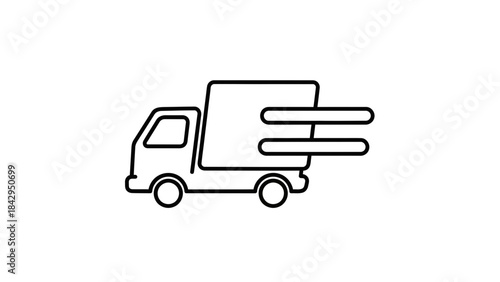 Simple outline icon representing fast delivery service or express shipping logistics with a moving truck graphic on transparent background