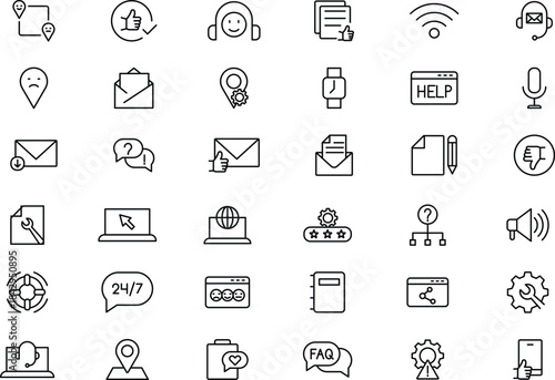 Customer service icon set. Containing customer satisfied, assistance, experience, feedback, operator and technical support icons. 
