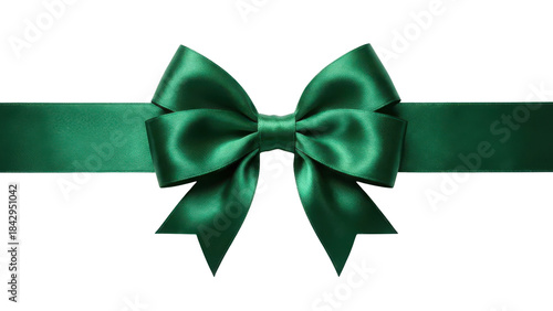 Elegant Dark Green Satin Ribbon Bow for Gift isolated PNG with Transparent Background
