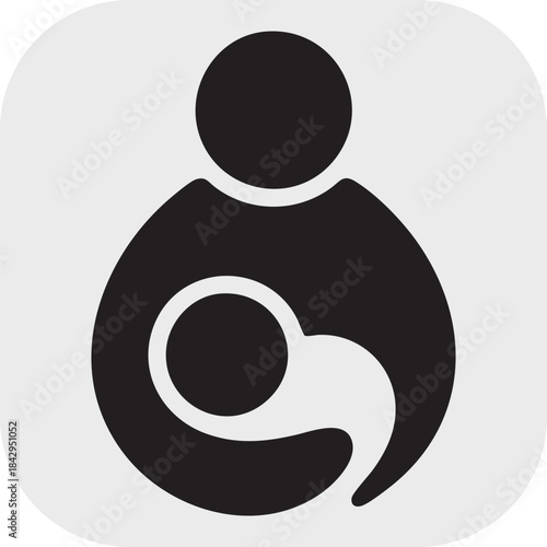 Mother breastfeeding baby icon – black and white maternal care vector symbol for parenting, infant nutrition, healthcare and family support design