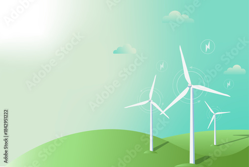 Wind Turbines Ecology and Clean Energy Concept Illustration