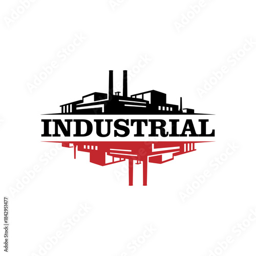 Industrial Factory Building Logo with Stylized Reflection