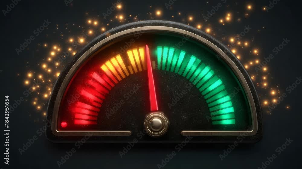 Performance Meter Rising Analog meter displaying performance, risk assessment, and success ...
